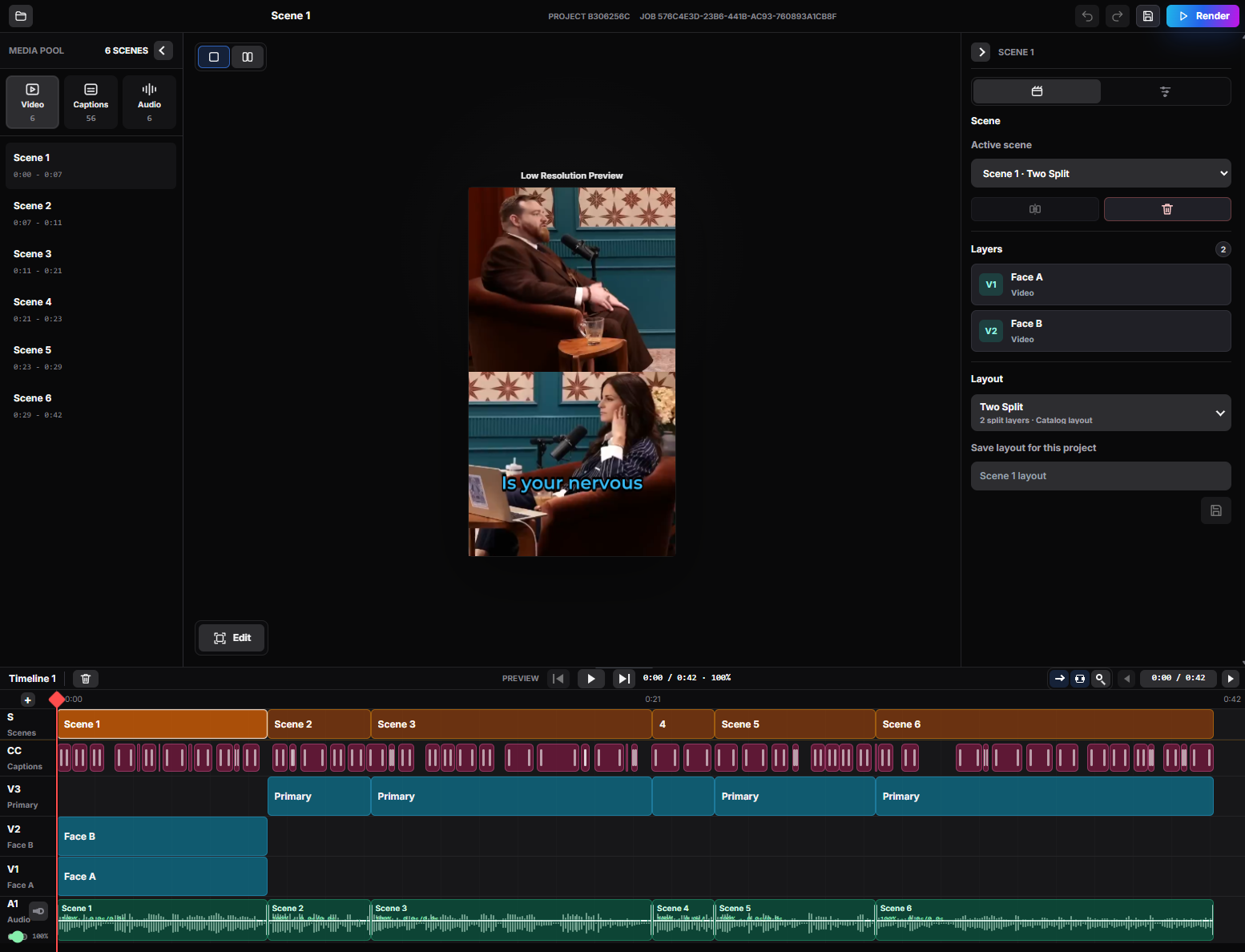 Videoblitz workspace preview showing BlitzEdit clip review controls