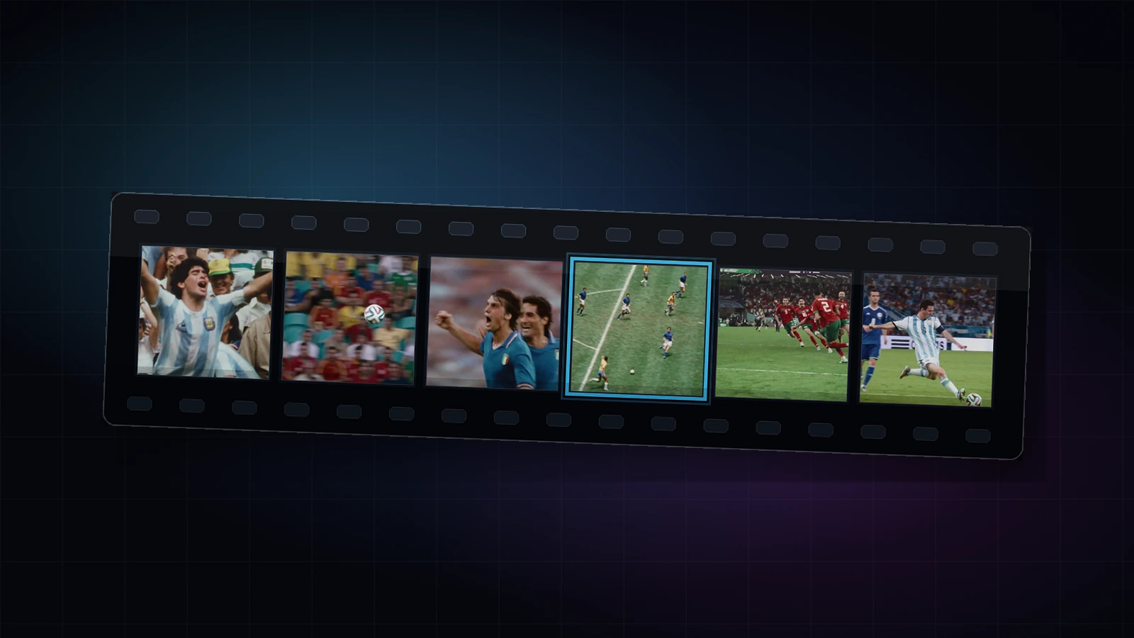 Videoblitz AI Clipping film strip showing source video moments selected for short-form clips